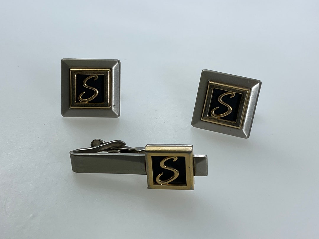 Set Vintage Swank Boutons De Manchette Et Pince à Cravate - Faces Happy Sad