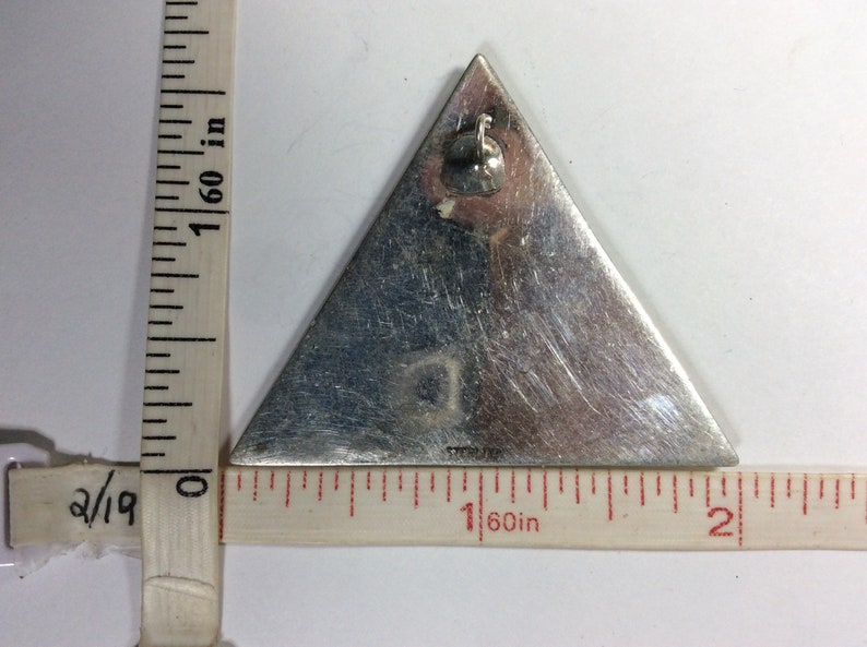 Vintage 925 Sterling Silver 9g Pendant Triangle Blue Synthetic Opal Used Old Pawn