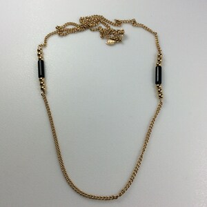 Vintage Avon 24&quot; Necklace Gold Toned Chain With Black Beads Accent Used