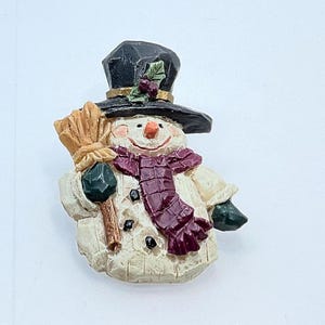 Vintage Pin Snowman With Black Hat, Scarf, And Broom Used