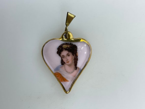 Vintage Limoges Pendant Gold Toned Heart With Vic… - image 1