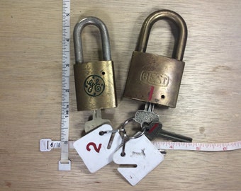 Vintage Pair Of Old Best Padlocks Locks With Keys One Marked GE Used