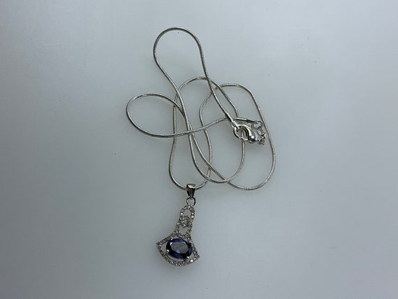 Vintage 18” Necklace Sterling Silver 925 With Blu… - image 1