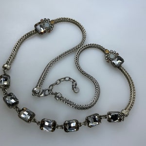 Vintage Loft 27”-29” Necklace Silver Toned Chain With Clear Champagne And Milky Rhinestones Used