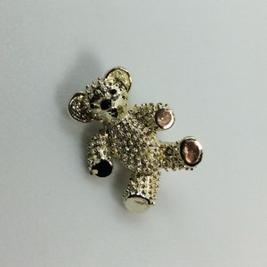 Vintage Pin Brooch Gold Toned Teddy Bear With Black Enamel Used