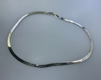 Vintage 80s 925 Italy Gold Plated 6.5mm Woven Herringbone Necklace 