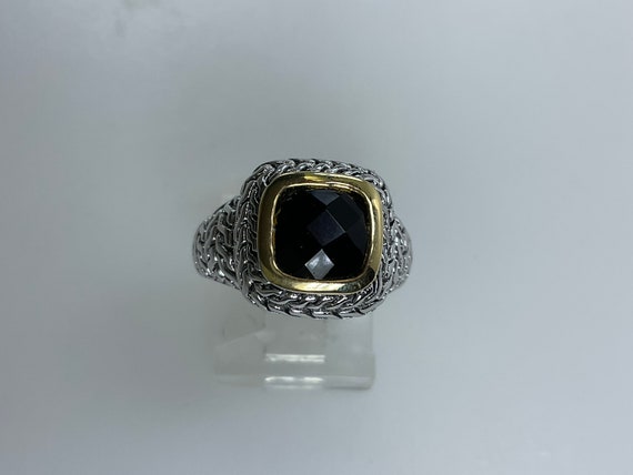 Vintage Ring Size 5 Sterling Silver 925 Square Bl… - image 1