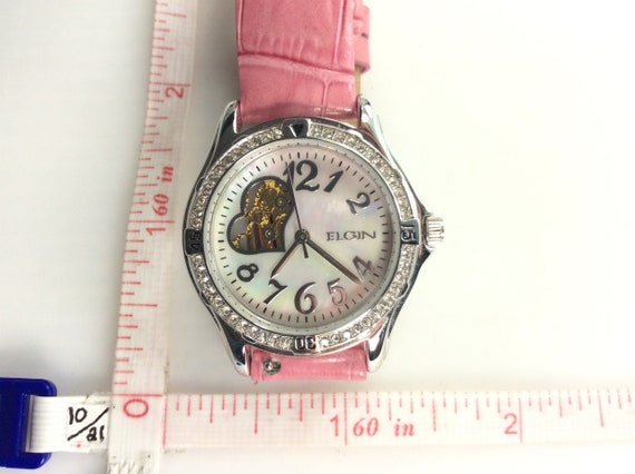 Vintage Elgin Wrist Watch Mother of Pearl With Open Heart Design