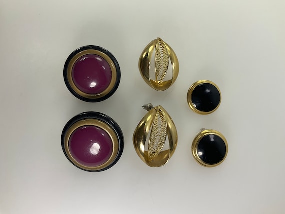 Vintage Lot 3 Pair Stud Earrings Assorted Designs… - image 1