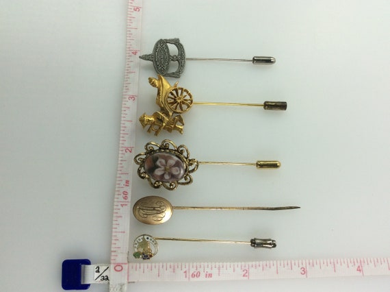 Vintage Lot Of Five Stick Pins Gold Silver Toned … - image 2