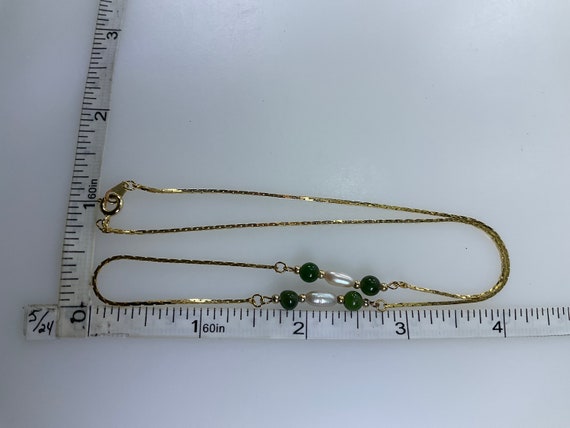 Vintage 18” Necklace Gold Toned Chain With Green … - image 2