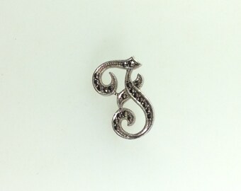 Vintage Pin Sterling Silver 925 Letter F With Marcasites Design No Back Used