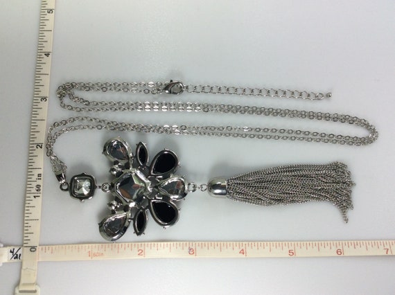 Vintage 35"-38" Necklace Silver Toned With Clear … - image 2