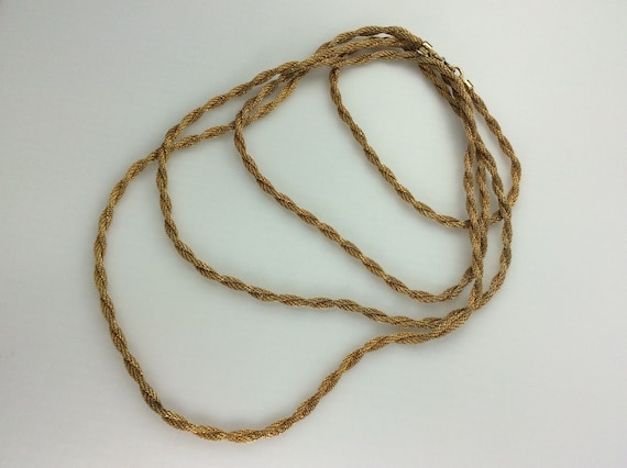 Vintage 52" Necklace Gold Toned Two Strand Twiste… - image 1