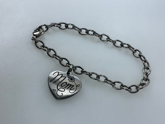 Vintage 7.5” Bracelet Silver Toned Chain With Hea… - image 1