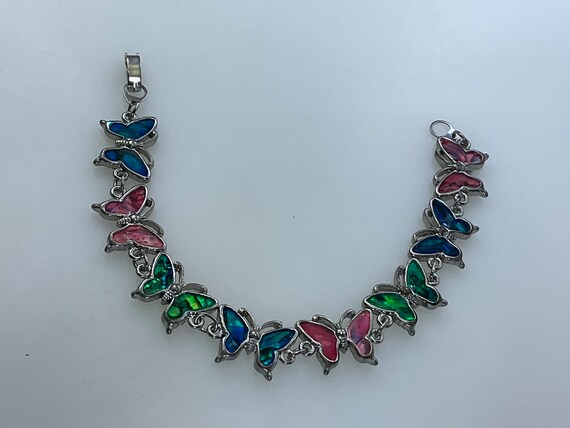 Vintage 7.5” Bracelet Silver Toned Butterflies Wi… - image 1