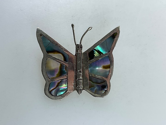 Vintage Pin Brooch Silver Toned Butterfly With Ab… - image 1