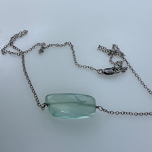 Vintage 17” Necklace Sterling Silver 925 Chain With Faceted Rectangular Green Glass Used