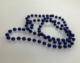 Vintage 31” Necklace With Metallic Blue Plastic Beads Used