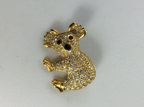 Vintage Pin Brooch Gold Toned Koala Bear With Bla… - image 1