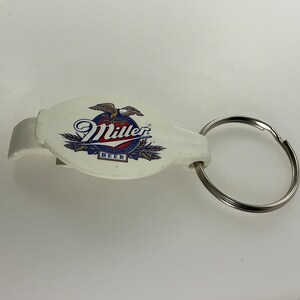 Vintage Keychain White Oval With Miller Beer Used