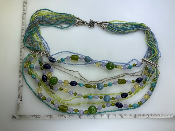 Vintage 24”-27” Necklace With Blue Purple And Gre… - image 2