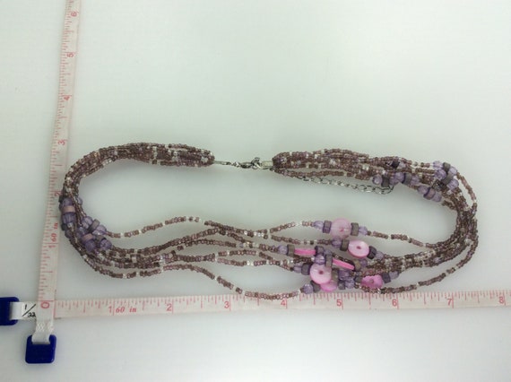 Vintage 15"-18" Necklace Seven Strands With Pink … - image 2