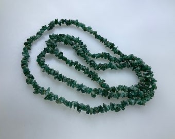 Vintage 34” Necklace With Moss Agate Stone Chip Beads Used