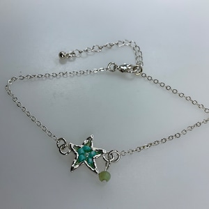 Vintage 8”-10” Bracelet Silver Toned Chain With Starfish Blue White And Green Beads Used