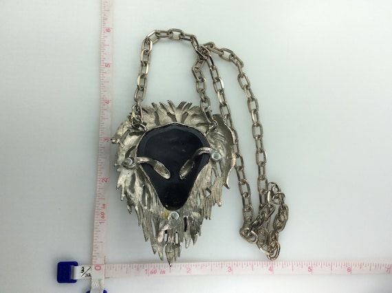 Vintage 24" Necklace Silver Toned Lion Head With … - image 2