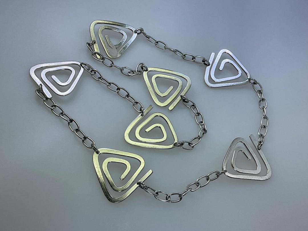 Vintage 26” Necklace Silver Toned Chains With Triangular Spirals Used ...