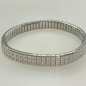 Vintage 7” Bracelet Silver Toned Stretch With Clear Rhinestones Used