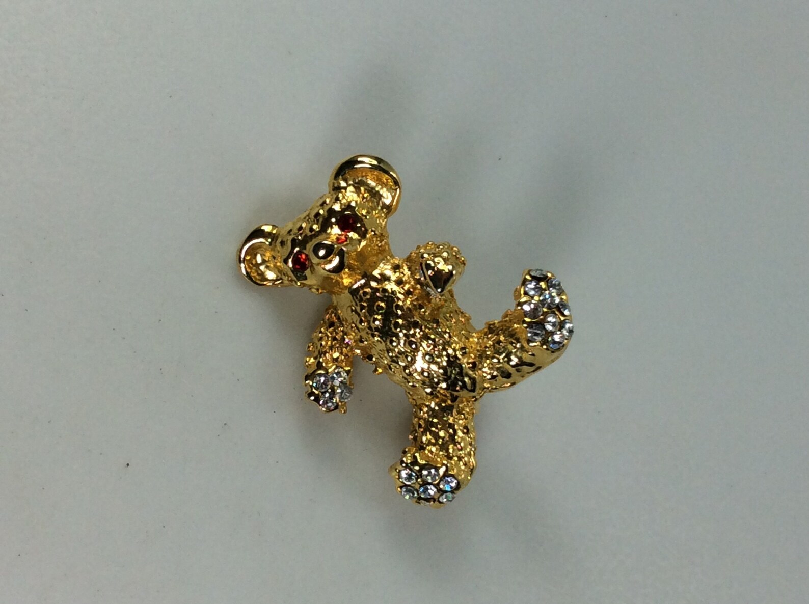 Vintage Pin Brooch Gold Toned Teddy Bear With Red and Clear Etsy
