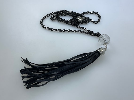Vintage 28” Necklace Black Enamel Chain With Clea… - image 1
