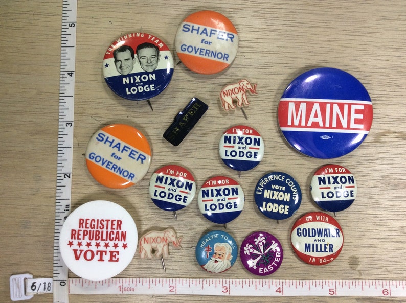 Vintage Lot Of 16 Old Button Pins Political And Easter Seals Used