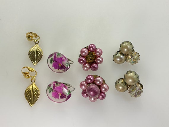 Vintage Lot Four Pair Earrings Assorted Designs O… - image 1