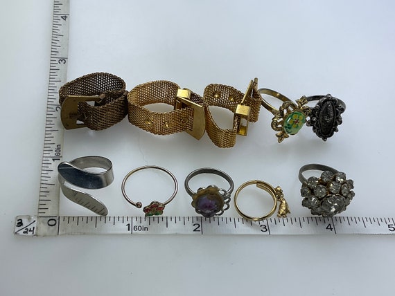 Vintage Lot Of 10 Rings Assorted Silver Toned Min… - image 2
