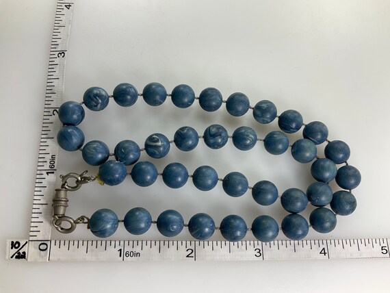 Vintage 18” Necklace With Blue Marbled Plastic Be… - image 2