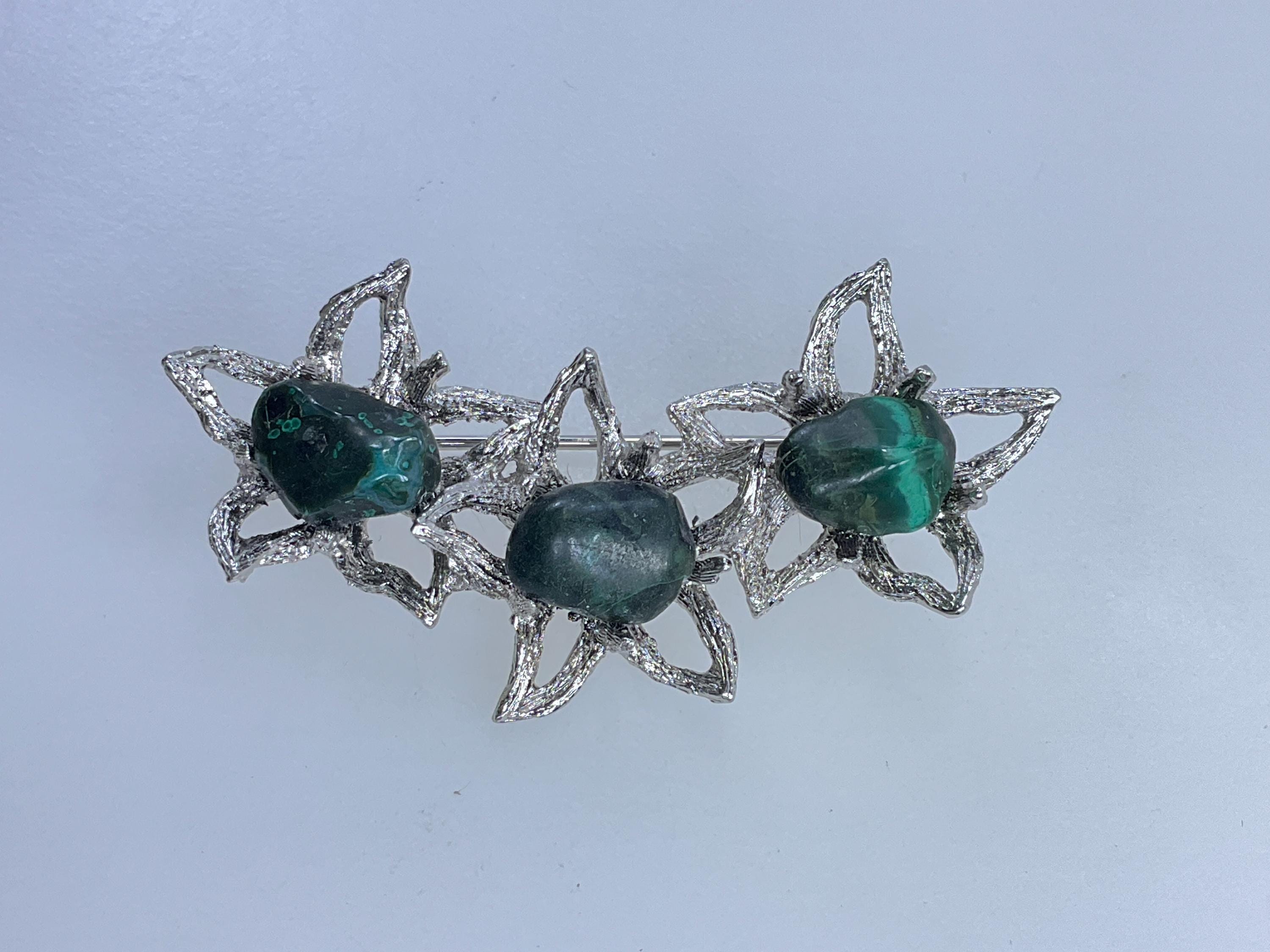 Vintage Swoboda Carved Jade and Pearl Pin Brooch leaf Flower