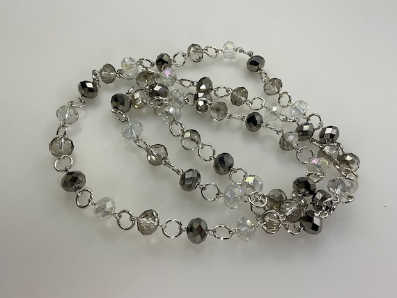 Vintage 38” Necklace Silver Toned With Clear Gray… - image 1