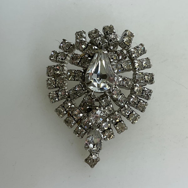 Vintage La-Rel Pin Brooch Silver Toned Teardrop With Clear Rhinestones Used