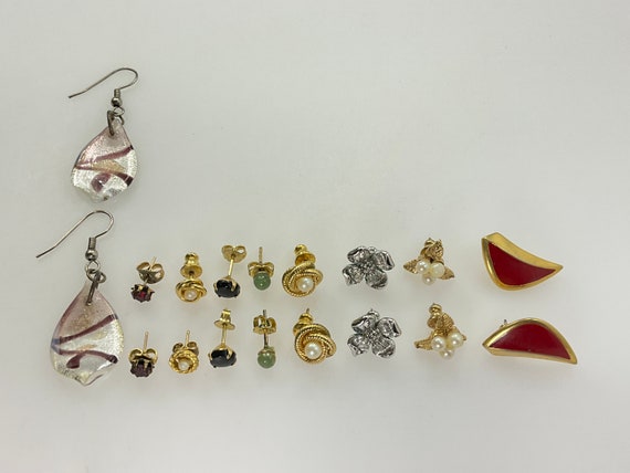 Vintage Lot Nine Pair Earrings Assorted Designs U… - image 1