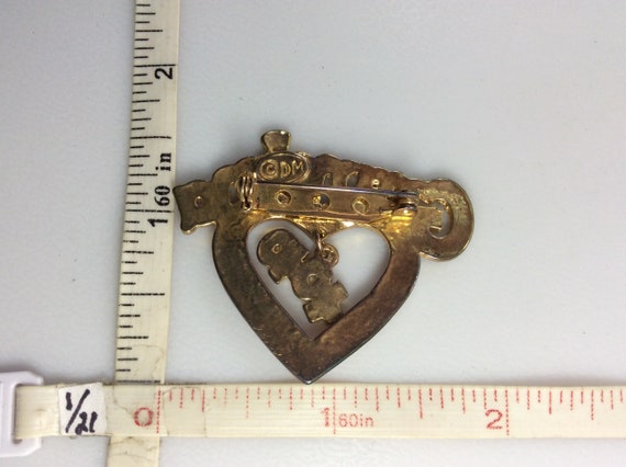 Vintage DM Pin Brooch Gold Toned Grandma Heart X … - image 2