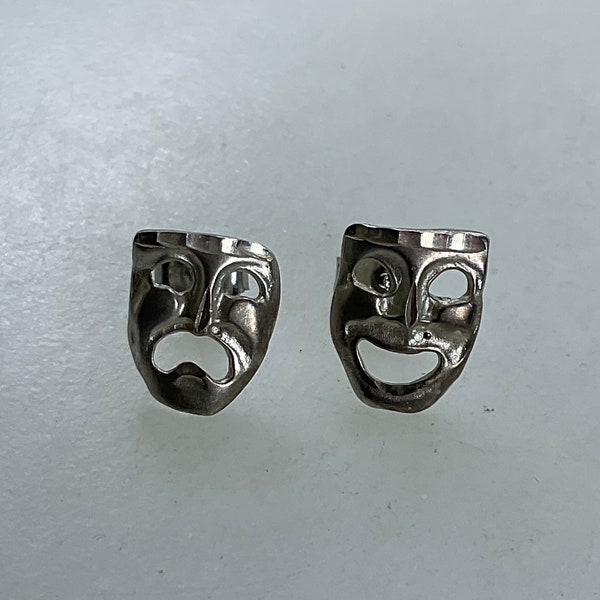 Vintage Stud Earrings Sterling Silver 925 Comedy Tragedy Masks Used