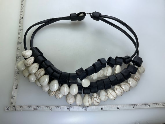 Vintage 18” Necklace 2 Strands Faux Black Leather… - image 2