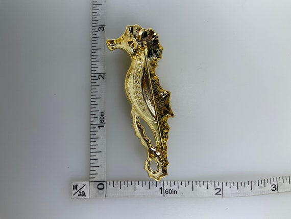 Vintage Pin Brooch Gold Toned Seahorse With Clear… - image 2