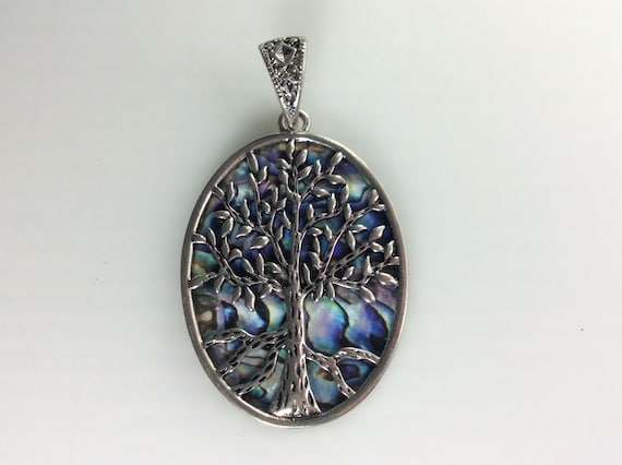 Vintage Pendant Silver Toned Oval Tree Of Life Wi… - image 1
