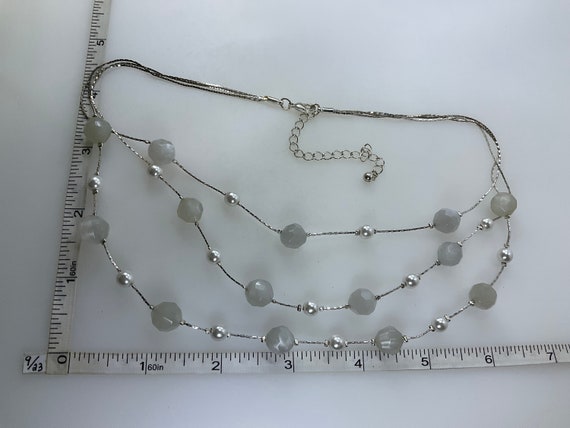 Vintage 16”-19” Necklace 3 Strands Silver Toned W… - image 2