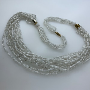 Vintage 20” Necklace With White And Clear Seed Beads Used