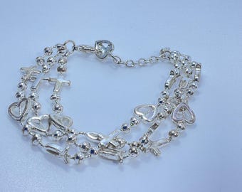 Vintage 8” Silver Toned Bracelet With Beads Used